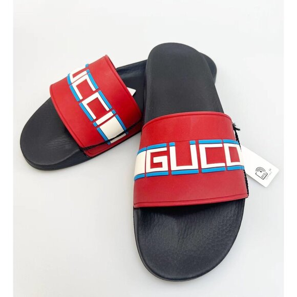NIB Gucci Man Stripe Rubber Slide Sandal In Red Size 7 main image 10